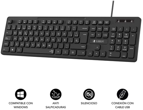 TECLADO SUBBLIM BUSINESS SLIM SILENCIOSO CON CABLE USB SUBKBC-0SSK50