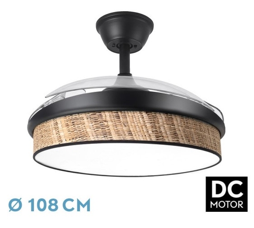 VENT. TECHO DC/R MODA (212490709) NEGRO/CAÑIZO 72W 3ASPAS RETRACTIL