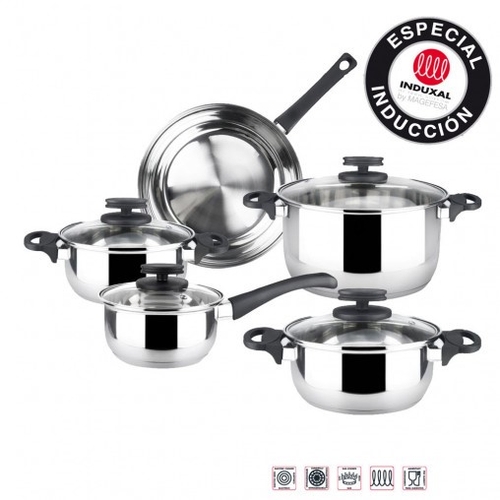 BATERIA COCINA STYLE 9PZAS. A.INOX. APTA TODO TIPO FUEGO TAPAS CRISTAL