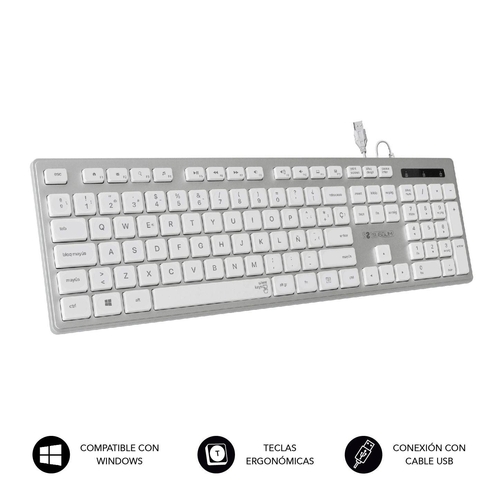 TECLADO SUBBLIM ERGO CON CABLE USB PLANO PLATA/BLAN