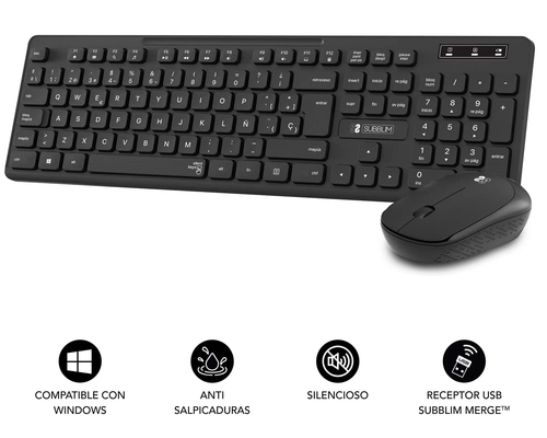 TECLADO+RATON SUBBLIM SLIM SILENCIOSO INHALAMBRICO 2.4G CSSW10