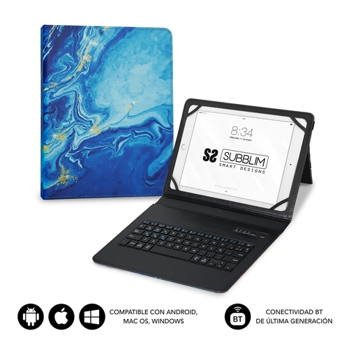 FUNDA TABLET SUBBLIM CON TECLADO KEYTAB PRO BT 10.1"MARMOL AZUL BTTB01