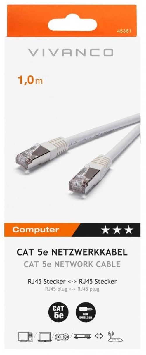 CABLE RED VIVANCO CAT5E NETWORK CABLE 1:1 2XRJ45 1.0M 45361
