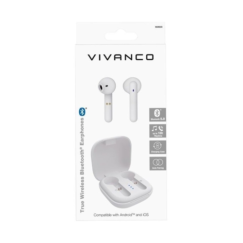 AURICULARES VIVANCO BOTON BLUETOOTH 5.0 SIN CABLE BLANCO 60603