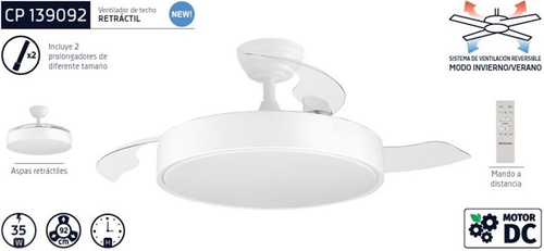 VENT. TECHO DC/R CP-139092 92CM. 3ASPAS 6VEL. MOTOR DC LUZ LED M.DISTANCIA