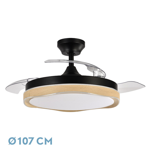 VENT. TECHO DC/R BLONDI (208791385) NEGRO/HAYA 72W 3ASPAS 107CM. 6VEL.