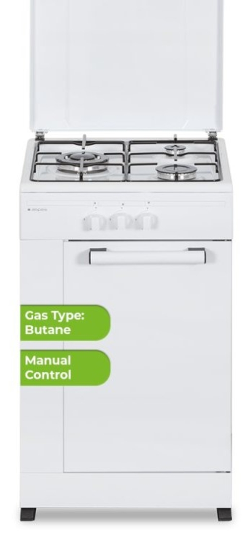 COCINA GAS AKG-3500-PB 3F 50CM. BLANCA PORTAB. QUEMADOR WOK TRIPLE LLAMA
