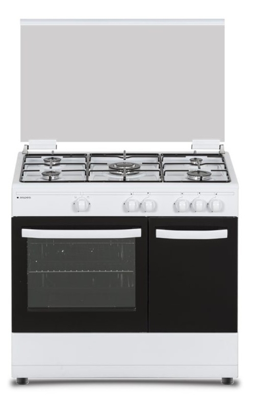 COCINA GAS AKGW-5901-PB 5F 90CM. BLANCA PORTAB. 55LTS. QUEMADOR WOK TRIPLE LLAMA