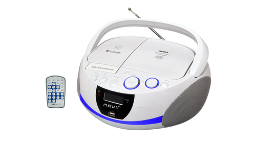 RADIO-CD BLUETOOTH NEVIR NVR-480UB BLANCO, PORTATIL, MANDO A DIST. CD Y MP3